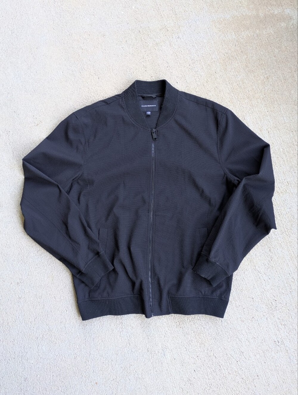 Club Monaco Men's Dissolved Yarn Full Zip Black Bomber Jacket